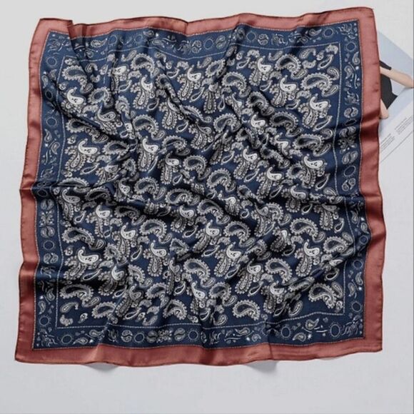 Women's Fashion Satin Blue Mulberry Printing Silky Scarf - Picture 8 of 9